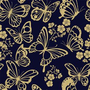 Oriental Arts Butterflies Navy Extra Wide Backing Fabric 0.5m (274cm Width)