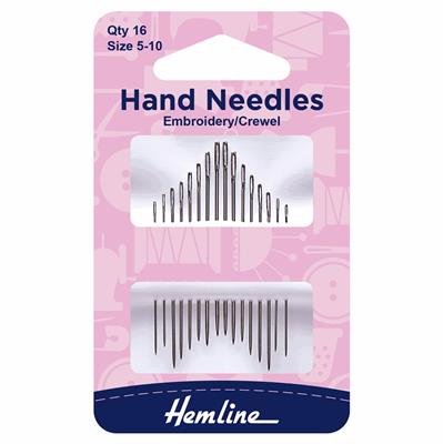 Hemline Hand Sewing Needles: Embroidery/Crewel: Size 5-10 Hemline Hand Sewing Needles: Embroidery/Crewel: Size 5-10