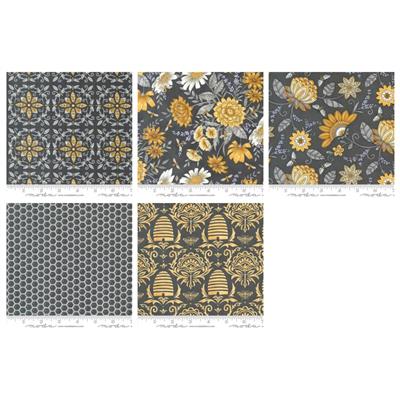 Moda Honey & Lavender Honeycomb Charcoal Fabric Bundle (2.5m)