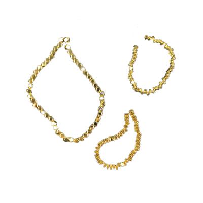Gold Plated 925 Sterling Silver Diamond Cut Spacer Bead 3 Strand Bundle, Approx 49pcs Per Strand, Approx 3mm (Cubic, Oblong, Irregular Shapes) 