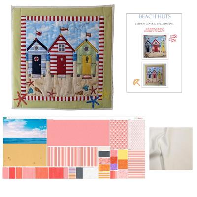 Helen Newton's Pink Beach Hut Cushion & Wall Hanging Kit: Instructions, Fabric (1.5m) & Fabric Panel (140cmx62cm) 