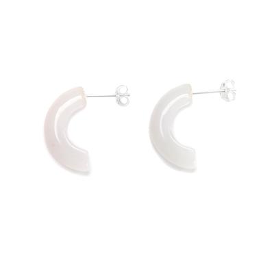 925 Sterling Silver Type A White Jadeite Hoop Earrings Approx 21x5mm, 1 Pair
