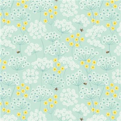 Lewis & Irene Clearbury Down Collection Wild Meadows With Bees Light Duck Egg Fabric 0.5m