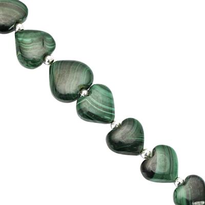 65cts Malachite Smooth Heart Approx 9x8 to 12x13mm, 14cm Strand With Spacers