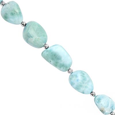 62cts Larimar Smooth Tumble Approx 9x8 to 15x13mm, 11cm Strand With Spacers