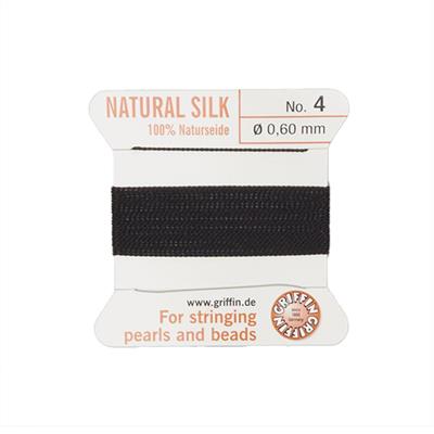 Silk Thread Size 04 (.6mm, .024 in) - Black, with needle, 2m (6.5ft)