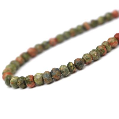 50cts Unakite Faceted Rondelles Approx 3-5mm, 33cm Strand