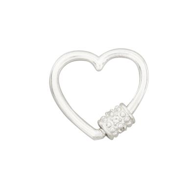 925 Sterling Silver Heart Carabinar Clasp Set with White Zircon Rest False Beads, Approx 18x20mm