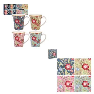 William Morris Standen Fine China Mugs & Coasters Bundle (4 of Each)
