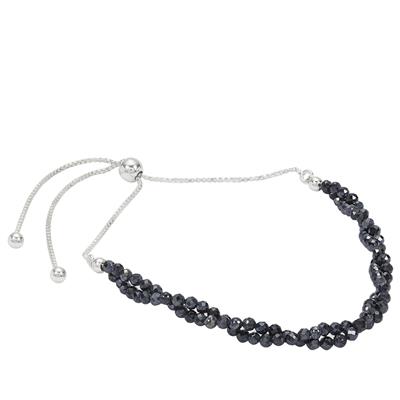 5cts Diamond Coated Black Spinel Faceted Round Approx 2mm With 925 Sterling Silver Slider Bracelet 10Inch 