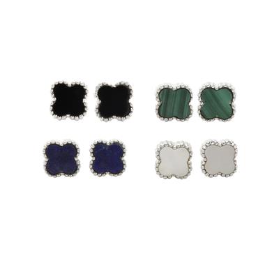 925 Sterling Silver Gemstone Clover Earrings, Approx 7mm