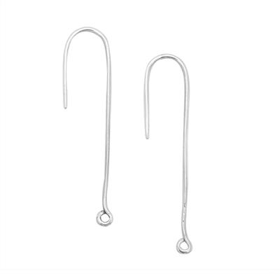 925 Sterling Silver Long Link Earring Hook, Approx 42x11mm, Hole 1.4mm 2pcs