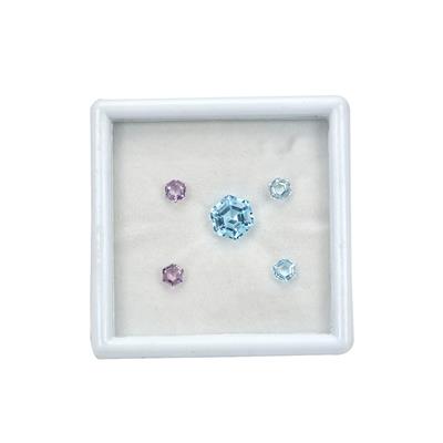 3.80cts Sky blue Topaz & Rose De France Amethyst Hexagon Faceted Approx 4 to 8mm (Set of 5)