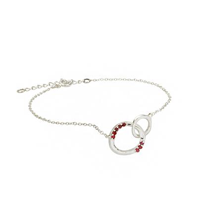 925 Sterling Silver Bracelet with Natural Ruby, Approx 22cm 