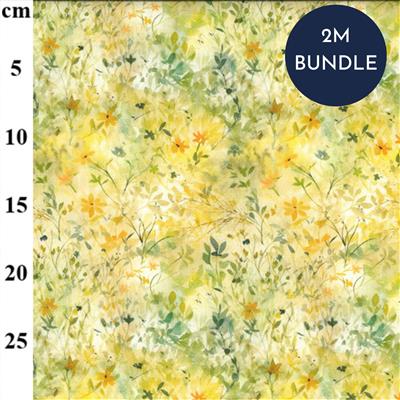 Yellow Floral Digital Linen-Cotton Prints Fabric Bundle (2m)