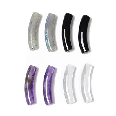 Kit: 2x Amethyst Curved Tubes, 2x Labradorite Curved Tubes, 2x Black Agate Curved Tubes, 2x Clear Quartz Curved Tubes Approx 30x6mm