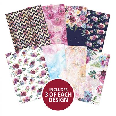 Adorable Scorable Pattern Packs - Navy Blossoms, Contains 24 x A4 350gsm Adorable Scorable sheets (3 sheets in each of 8 designs) 
