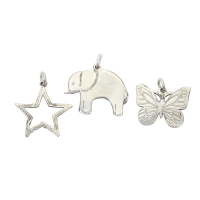 925 Sterling Silver Charms, Butterfly, Star and Elephant with 3 Jump Rings, Approx 15mm, 3pcs
