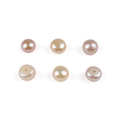 Mixed Natural Colour Freshwater Cultured Half Drilled Button Pearls Approx 8-9mm, 6pcs