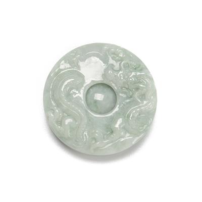 240cts Type A Aqua Jadeite Dragon Carving with a Spinning Sphere in the Middle Pendant, Approx 50mm, 1pcs