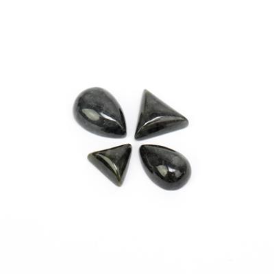 10cts Type A Black Burmese Jade (N) Cabochons Approx Pear 8x12mm, 9x13mm Triangle 8mm, 10mm  (Set Of 4)