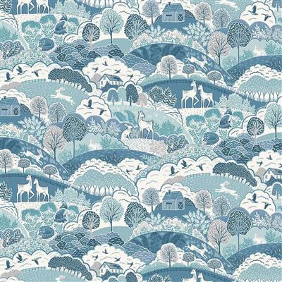 Makower Foxwood Hills Blue Fabric 0.5m