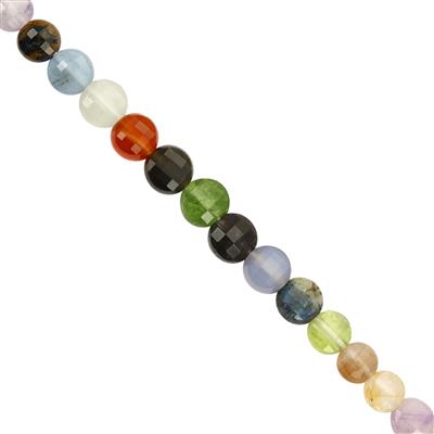 21cts Multi Gemstone Faceted Coin Approx 4mm, 30cm Strand