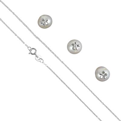White Freshwater Pearls with Flower Pegs & 925 Sterling Silver Trace Chain