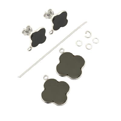 925 Sterling Silver Clover Earrings Black Spinel Project
