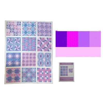Jenny Jackson Blue, Pink & Purple FPP Block One of the Month Kit: Paper Pattern & Fabric Panel