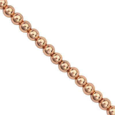 150cts Rose Gold Colour Coated Hematite Smooth Approx Round 6mm, 30cm Strand