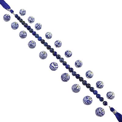 Porcelain Beads - Plum Blossom & Wave Porcelain Beads 2x 10 Pcs, Lapis Lazuli Rounds
