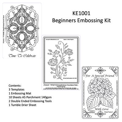 ParchCraft Australia - Beginners Embossing Kit, 3 Small templates, 10x A5 Parchment, Perforating Matt & Tools