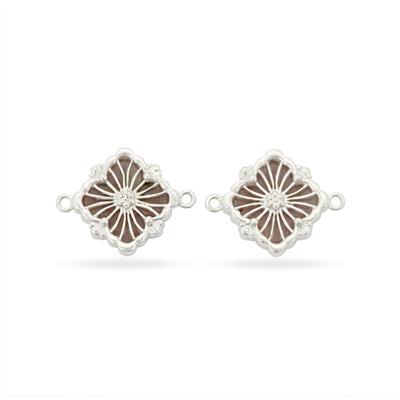925 Sterling Silver Clover Connector with Rose Quartz, Approx 25x19mm 2pcs