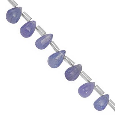25cts Tanzanite Smooth Drops Approx 5x3 to 8x5mm, 15cm Strand With Spacers