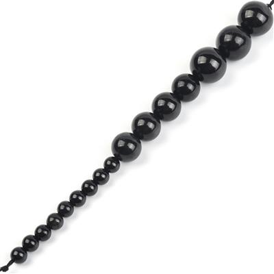  40ctsType A Black Jadeite Plain Rounds 10cm Strand (3pcs 10mm, 4 pcs 8mm, 9pcs 4mm)