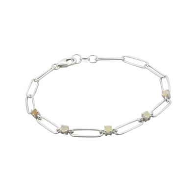 925 Sterling Silver Round Paperclip Bracelet with Ethiopian Opal Approx 7.5inch 