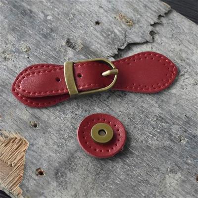 Sew on Red Leather Magnetic Snap Buckle (11cm x 3cm)