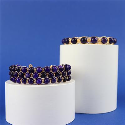 Plum Fire! Purple Fire Agate in 6mm & 8mm Rounds & 0.8mm Champagne Wire
