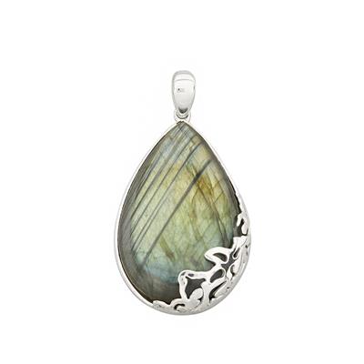 52.48cts Large Gemstone Pear Labradorite 925 Sterling Silver Pendant Approx 41x16mm