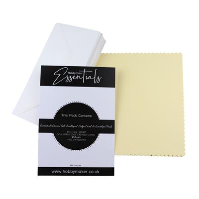 Hobby Maker Essentials 50 x Cream Tall Scalloped edge card and envelope pack 