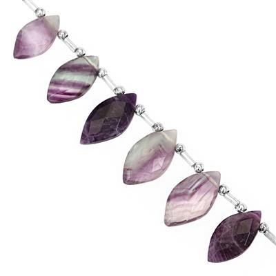 80cts Blue John Fluorite Faceted Marquoise Approx 15x8 to 22x10mm, 16cm Strand with Spacers