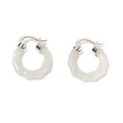 15cts Type A White Jadeite Bamboo 925 Sterling Silver Hinge Lock Earrings Approx 23x20mm, 1 Pair