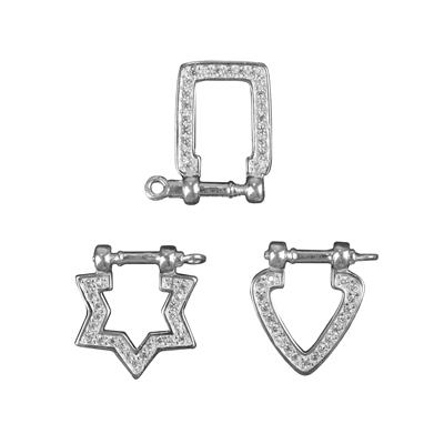925 Sterling Silver Screw Pin Clasp with White Topaz, 3 Designs (3pcs) 