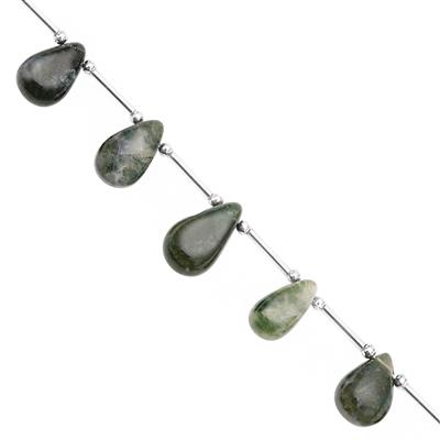 75cts Olive green Agate Top Side Drill Smooth Pear Approx 12x9 to 17.5x12mm, 18cm Strand with Spacers