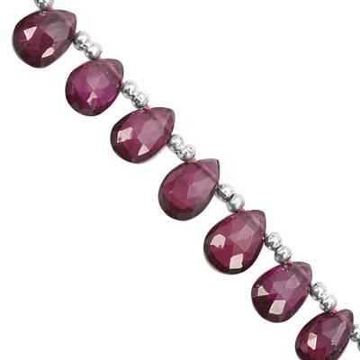 25cts Rhodolite Garnet Top Side Drill Graduated Faceted Pears Approx 6x3 to 8x5.5mm, 21cm Strand with Spacers