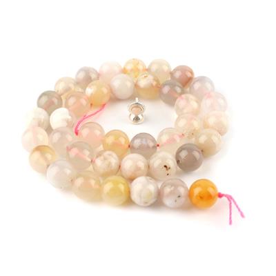 Sakura Serenity- Sakura Agate Rounds 10mm, 38cm Strand, Mother Of Pearl 925 Tassel Cap
