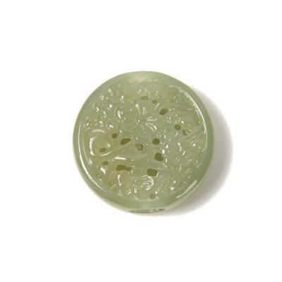 25cts Green Khotan Jade Double Side Hollow Carving Pendant, Approx 25mm
