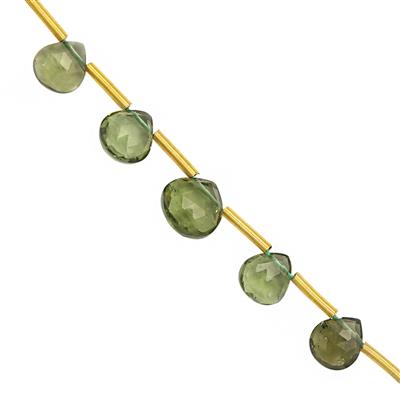 3cts Moldavite Graduated Faceted Heart Approx 4 to 6mm, 6cm Strand with Spacer 