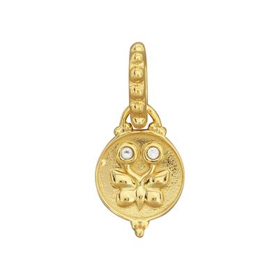 Gold 925 Sterling Silver Butterfly Coin Pendant Approx 20x10mm with White Topaz 